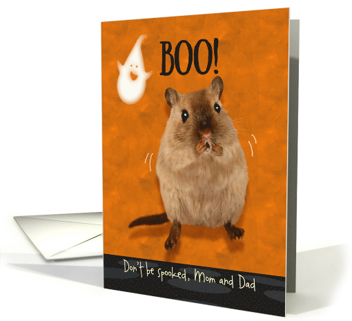 Mom and Dad Ghostly Boo Spooked Jumping Gerbil Halloween Custom card