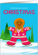 Christmas Gingerbread Ice Skating Girl in Winter Scene card