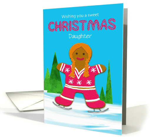 Daughter Custom Christmas Gingerbread Ice Skating Girl in Winter card