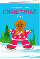 Custom Name Riley Christmas Gingerbread Ice Skating Girl in Winter card