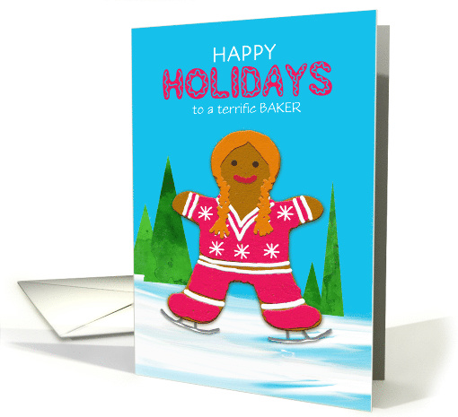Baker Custom Christmas Gingerbread Ice Skating Girl in Winter card