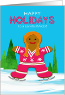 Baker Custom Christmas Gingerbread Ice Skating Girl in Winter card