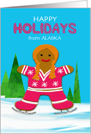 Alaska Custom State Christmas Gingerbread Ice Skating Girl in Winter card