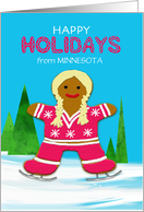 Minnesota Custom State Christmas Gingerbread Ice Skating Girl Winter card