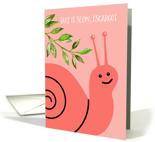 Cute Get Well Take it Slow Escargot Snail and Green Leaves Humor card