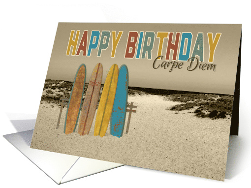 Surfing Happy Birthday Carpe Diem Vintage Longboards card (1561446)