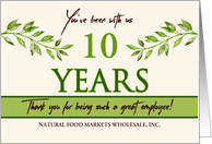 Employee 10th Anniversary Green Leaves Garden Theme Custom Year card