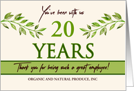 Employee 20th Anniversary Green Leaves Garden Theme Custom Year card