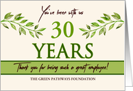 Employee 30th Anniversary Green Leaves Garden Theme Custom Year card