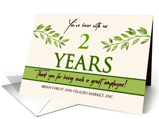 Employee 2nd Anniversary Green Leaves Garden Theme Custom Year card