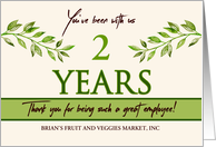 Employee 2nd Anniversary Green Leaves Garden Theme Custom Year card