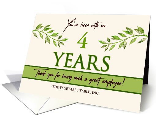 Employee 4th Anniversary Green Leaves Garden Theme Custom Year card