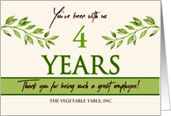 Employee 4th Anniversary Green Leaves Garden Theme Custom Year card