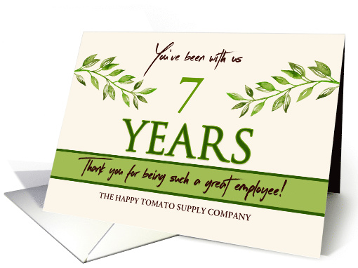 Employee 7th Anniversary Green Leaves Garden Theme Custom Year card