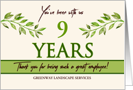Employee 9th Anniversary Green Leaves Garden Theme Custom Year card