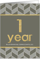 Employee 1st Anniversary Faux Gold on Grey Taupe Geometric Pattern card