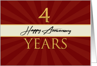 Employee 4th Anniversary Faux Gold on Red Sunburst Background card