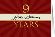 Employee 9th Anniversary Faux Gold on Red Sunburst Background card