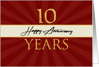 Employee 10th Anniversary Faux Gold on Red Sunburst Background card