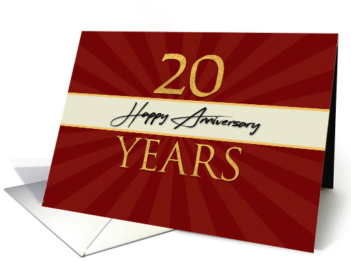 Employee 20th Anniversary Faux Gold on Red Sunburst Background card