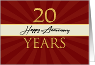 Employee 20th Anniversary Faux Gold on Red Sunburst Background card