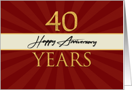 Employee 40th Anniversary Faux Gold on Red Sunburst Background card