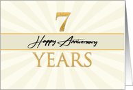 Employee 7th Anniversary Faux Gold on Cream Sunburst Background card