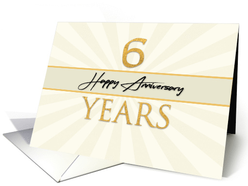 Employee 6th Anniversary Faux Gold on Cream Sunburst Background card