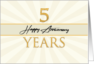 Employee 5th Anniversary Faux Gold on Cream Sunburst Background card