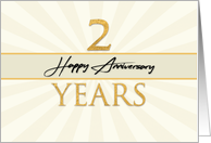 Employee 2nd Anniversary Faux Gold on Cream Sunburst Background card