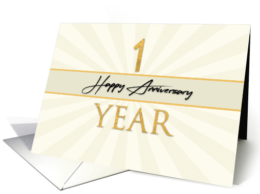 Employee 1st Anniversary Faux Gold on Cream Sunburst Background card
