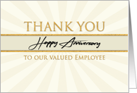 Employee Happy Anniversary Faux Gold on Cream Sunburst Background card