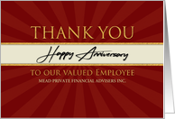 Employee Custom Anniversary Faux Gold on Red Sunburst Company Name card
