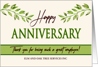 Employee Anniversary Green Leaves Garden Theme Custom Company Name card