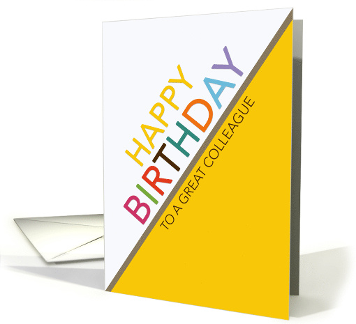 Business Colleague Birthday Multicolor Letters White and Yellow card