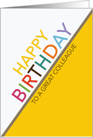 Business Colleague Birthday Multicolor Letters White and Yellow card