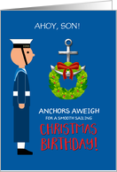 Custom Christmas Birthday British Navy Nautical Anchor and Wreath Son card