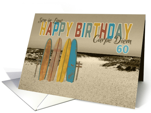 Customize Son in Law 60th Birthday Carpe Diem Vintage Longboards card