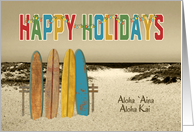 Christmas Happy Holidays Vintage Longboards Lights Hawaiian Saying card