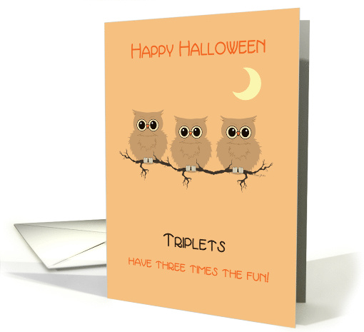 Halloween Triplets Cute Owls on Tree Branch with Moon card (1586582)