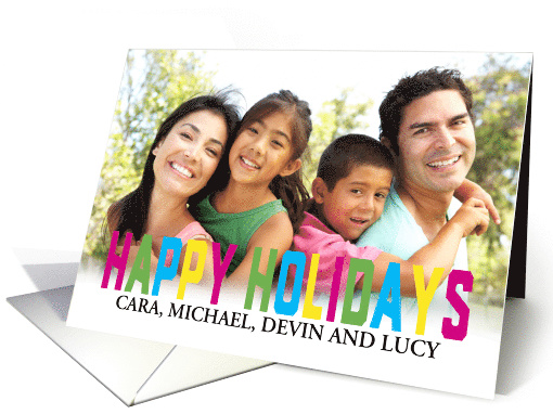 Happy Holidays Photo Card Merry and Bright Bold Colorful Letters card