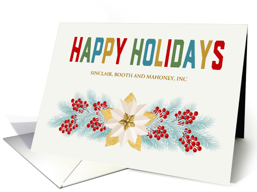 Happy Holidays Business Poinsettia Evergreen and Berries card