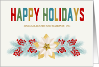 Happy Holidays Business Poinsettia Evergreen and Berries card
