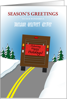 Package Delivery Driver Truck on Road in the Snow Custom Greetings card