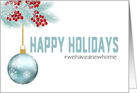 Happy Holidays From New Address Custom Hashtag Blue Ornament card