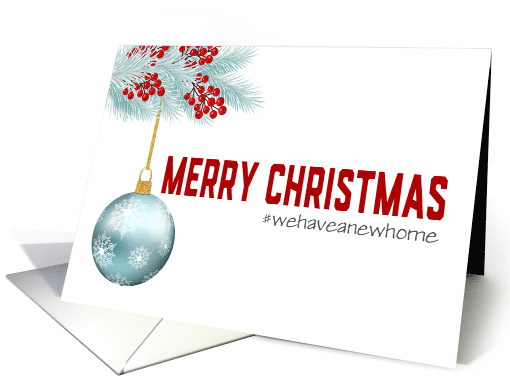 Merry Christmas From New Address Custom Hashtag Blue Ornament card