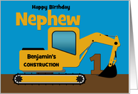 Nephew 1st Birthday Custom Name Yellow Excavator card