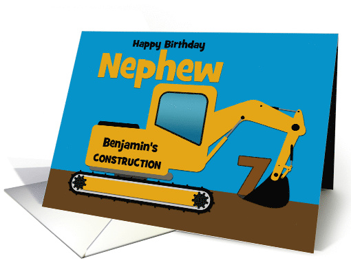 Nephew 7th Birthday Custom Name Yellow Excavator card (1590576)