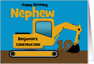 Nephew 10th Birthday Custom Name Yellow Excavator card