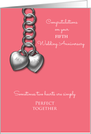 5th Wedding Anniversary Silver Effect Mr and Mrs Hearts Custom card
